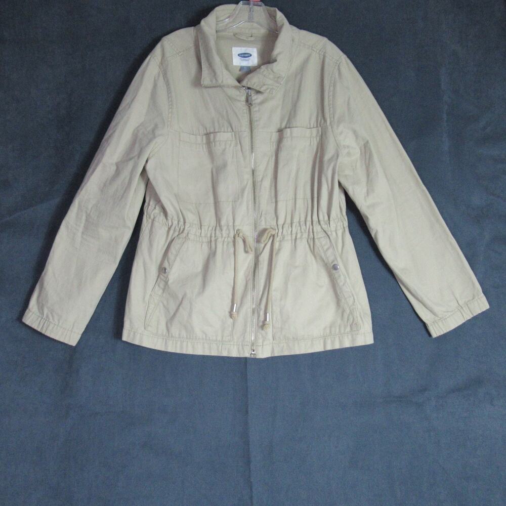 Old Navy Jacket Womens XL Khaki Utility Safari Full Zip Drawstring Waist